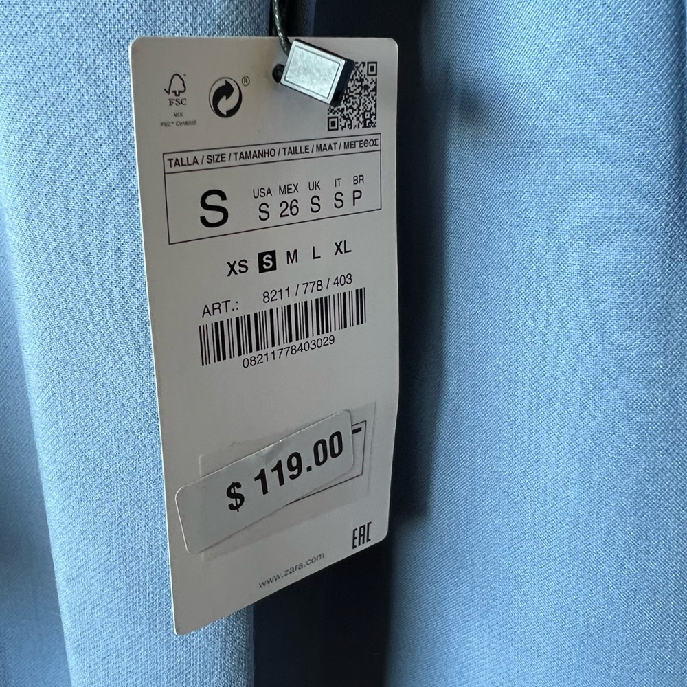 NWT Zara cornflower blue one button midi length jacket size S - Picture 7 of 9